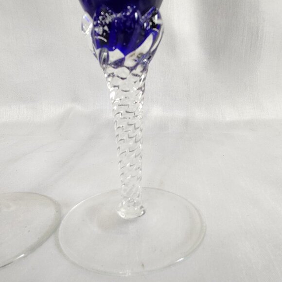 Elegant Blue Crystal Champagne Flutes With Clear Textured Stems Set Of 4 8.5" Ta - Picture 2 of 7